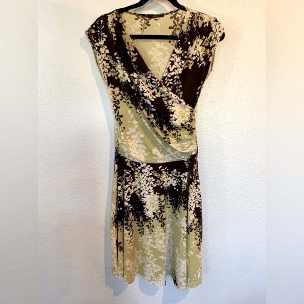 363. Soprano Wrap Style Dress Brown and Green Small